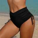 Leoparts Womens V Cut Bikini Bottoms Ruched Tummy Control Bathing Suit Bottom High Cut Drawstring Swimsuit Brief (Black, M)