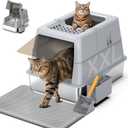 XXL Stainless Steel Litter Box with Lid, 27.5''x19.7''x19.3'', Modular Design & Flip Lid of Closed Metal Litter Box Fit All Cats, Covered High Sided Cat Box, Non-Sticky, Easy to Clean, Grey