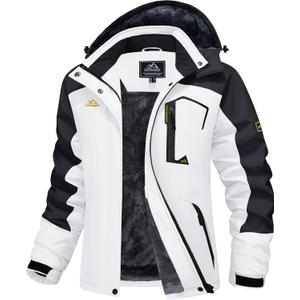 MAGCOMSEN Womens Ski Jacket Waterproof Insulated Snow Jacket Warm Windproof Winter Coats with Hood Fleece Lined Jacket (XX-Large, White Black)