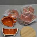 Zhehao Set of 2 Ceramic Pumpkin Bowl with Lid 15 oz Pumpkin Pot with Insulated Pads Fall Baking Cookware for Thanksgiving Dessert Seasonal Decorations(Orange)