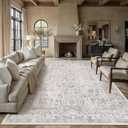 PureCozy Gray Area Rug 8x10 Machine Washable Large Vintage Living Room Distressed Non Slip Carpet Traditional Indoor Bedroom Grey Retro Floral Accent Throw Rug for Office Kitchen Dining Room
