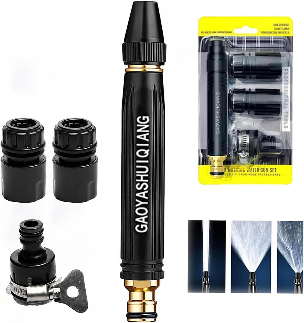 Heavy Duty High Pressure Hose Nozzle Set, Upgrade Three Spray Modes Cleaning Gun with Jet Nozzle,Metal Garden Hose Nozzle for Car Washing, Patio Cleaning, Lawn & Plant Watering (1PCS)