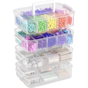4-Tier Plastic Craft Storage and Organizers with 2 Removable Trays and 20 Adjustable Compartments, Art Supply Storage Organizer for Sewing,Puzzles,Washi Tape,Nail Polish