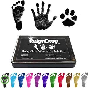 ReignDrop Ink Pad For Baby Footprint & Handprint - Creates Impressive Long-Lasting Keepsake Stamp for Infant & Kids. Smudge Proof, Easy to Wipe Off Skin, Safe & Gentle Acid Free(Black)