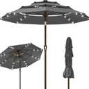 Kingdura 10ft 3-Tier Patio Umbrella with Solar Lights, Table Umbrella Outdoor Patio with Easy Crank & Tilt, 8 Sturdy Ribs, UV Protection, 32 LED Lights for Deck, Poolside, Market (Grey)