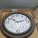 Presentime & Co. 26" Clifton in/Outdoor Farmhouse Clock with Thermometer & Hygrometer as All in One Weather Station, Farmhouse Wall Art and Timepiece for Home Decoration, Grey Oak Finish