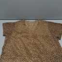 Imysty Womens Polka Dot V Neck Button Down Ruffles Loose Mini Short T-Shirt Dress (Brown, XL)