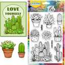 CHGCRAFT Succulent Cactus Clear Stamps Potted Plant Stamps Silicone Stamps Transparent Paper Craft Stamps for Journaling Card Making DIY Scrapbooking Handmade Photo Album Notebook