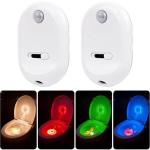 2 Pack Toilet Night Light Motion Sensor 4 Projection Patterns, 13 Color Changing, USB-C Rechargeable Toilet Bowl Light, Auto On/Off, Splash-Proof, for Bathroom, Hallway, Christmas Gifts for Women Men