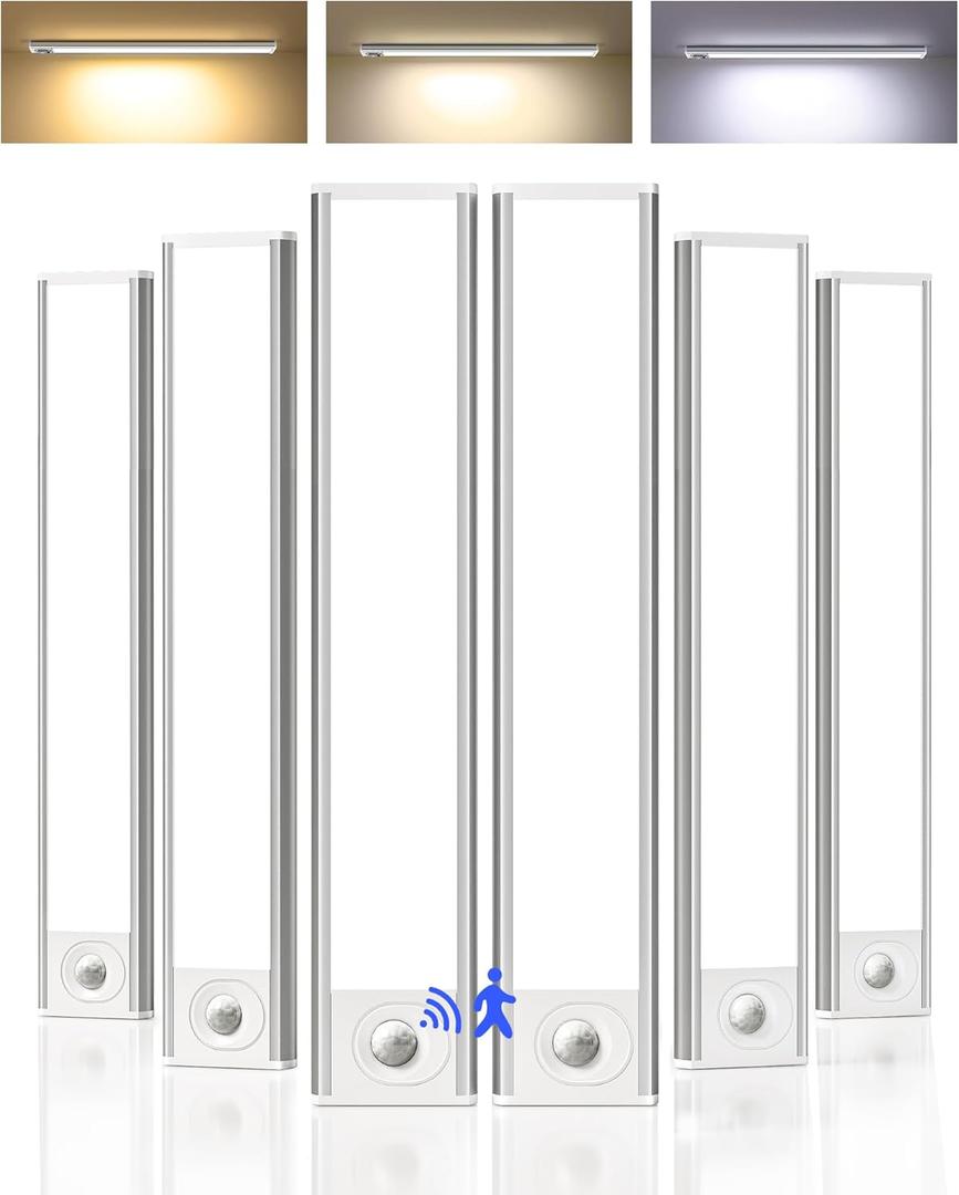 6-Pack Under Cabinet Lighting Wireless, LED Motion Sensor Light Indoor, Rechargeable Closet Lights Battery Operated, Dimmable & 3 Color Temps, Under Counter Lights for Kitchen, Stairs (8inch)
