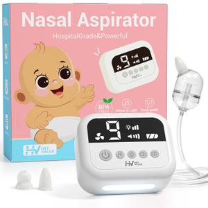 HEYVALUE Nasal Aspirator for Baby, Hospital Grade Nose Sucker with 9 Levels Suction, Night Light and Nursery Rhyme Soothing Function, Electric Nose Suction for Baby with Food-Grade Silicone Tips (White)