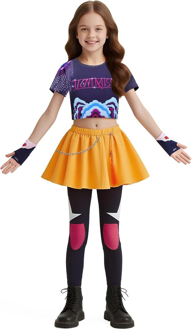 Girls Fashion Singer Outfit Youth Halloween Clothes Party (5-6 Years, Black)