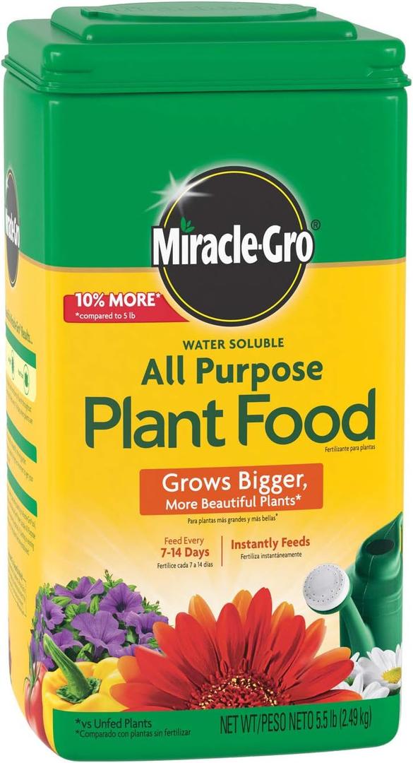Miracle-Gro Water Soluble All Purpose Plant Food, Plant Fertilizer for Indoor or Outdoor Plants, Roses, Flowers, Houseplants, Vegetables and Trees, 5.5 lb.