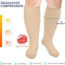 Plus Size Compression Socks for Women Men Wide Calf L/XL-5XL (15-20mmhg) Knee High Socks Support Compression Stockings for Nurses and Flying (Zipper - 3 Pairs - Nude)