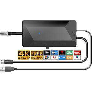 TV Antenna Amplifier, 25dB High Gain Signal Booster for Digital TV Antenna Indoor Outdoor, Low Noise and Clears Up Pixelated Amplifier, Adjustable Reception Range, USB Cable Power SupplyBlack