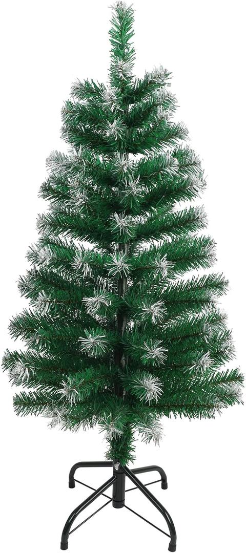 CCINEE 3FT Artificial Christmas Tree, Small Mini Table Top Green Xmas Tree with Flocking Snow Frost Tip and Metal Stand for Porch Coffee Table Centerpiece Arrangements Home Office Holiday Decor
