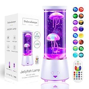 LED Jellyfish Tank Table Lamp with Remote Control, 17 Color Changing Night Light Aquarium Lamp Ambient Light for Living Room Bedroom Office, Christmas Holiday Birthday Gifts for Kids Adults Women Men