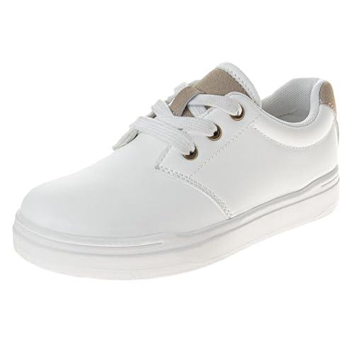Josmo Kids Casual Sneaker Laceup Shoe - Boys and Girls Shoes Lowtop Casual Fashion Sneakers - White (Size 3 Big Kid)
