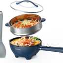 AUTUCU 3-Quart Electric Hot Pot & wok Nonstick with Steamer | Electric Skillet 1200W for Dorm, Home, Gifts, Navy Blue