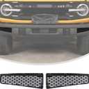 Linskip Honeycomb Front Bumper Bottom Fog Vent & Side Fender & Headlgiht Cover Trim Fit for 2021-2025 Ford Bronco Accessories, Fog Vent Inserts for Bronco Accessories (Black)