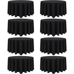 8 Pack Black Round Tablecloth 120 Inch Black Table Cloth Stain and Wrinkle Resistant Reusable and Washable Polyester Fabric Table Covers for Buffet Wedding Party and Banquet