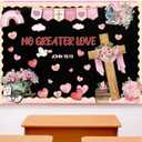 Glenmal Christian Valentine's Day Bulletin Board Set Watercolor No Greater Love John 15:13 Classroom Decoration Inspirational Bible Verse Cross Heart Cutouts for Sunday School VBS Chalkboard Decor