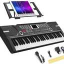 61 Key Keyboard Piano, Portable Electronic Keyboard Piano for Beginners with Speakers, Microphone, Sheet Music Stand, 100 Voices, 100 Rhythms - Black
