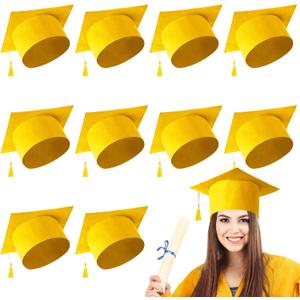 JaGely 10 Pcs Adult Graduation Cap with Tassel Felt Grad Hat for Men Women Bachelor Master College Costume Accessory (Gold)