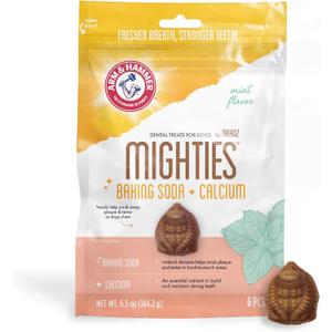 Arm & Hammer for Pets Mighties by TREADZ Dental Treats for Dogs with Baking Soda and Calcium, Help Fight Bad Breath, Plaque & Tartar without Brushing, Mint, Gorilla Shaped, 6 Pcs (Packaging may vary) (6.5 Ounce (Pack of 1))