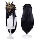 KIRA KIRA Capitano Cosplay Wig Game Genshin Natlan The Captain Capitano Wig 80cm Long Straight Black Hair for Halloween Cosplay