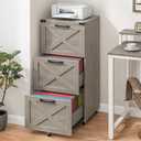 3 Drawer Tall File Cabinet with Wheels, Farmhouse Vertical Filing Cabinet Fits Letter/ A4 Size, Rolling File Cabinets Wooden Printer Stand for Home Office, Rustic Grey