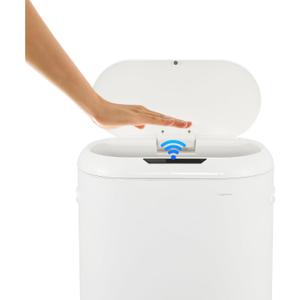 happimess HPM1016C Robo Kitchen 13.2-Gallon Slim Oval Motion Sensor Touchless Trash Can with Touch Mode, Fingerprint Resistant, Modern, Minimalistic for Home, Kitchen, Office, Bathroom, Cotton White