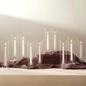 NUPTIO Taper Candle Holders Glass: Set of 10 Hurricane Candlestick Holder Bulk - Candle Stick Stand with Cylinder Sleeves for Thanksgiving Chrstmas Birthday Party Decor