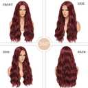 YBYMCAI Long Burgundy Wavy Wigs for Women Wine Red Middle Part Wig 26 inch Natural Looking Synthetic Wig Heat Resistant Fiber Wigs for Daily Party Use
