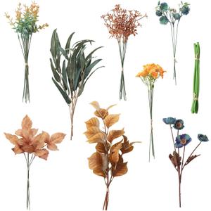 Floroom Artificial Greenery Stems Box Set, 39pcs with 8 Kinds of Faux Greenery Flowers Picks for DIY Bridal Bouquets Wedding Floral Arrangement Table Centerpieces, Earth Tones & Teal