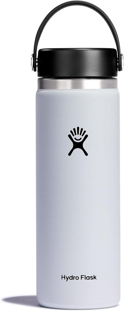 Hydro Flask Water Bottle - Insulated Stainless Steel - Wide Mouth Flex Lid, Non Spill, Leakproof and Refillable in 20 Oz (White)