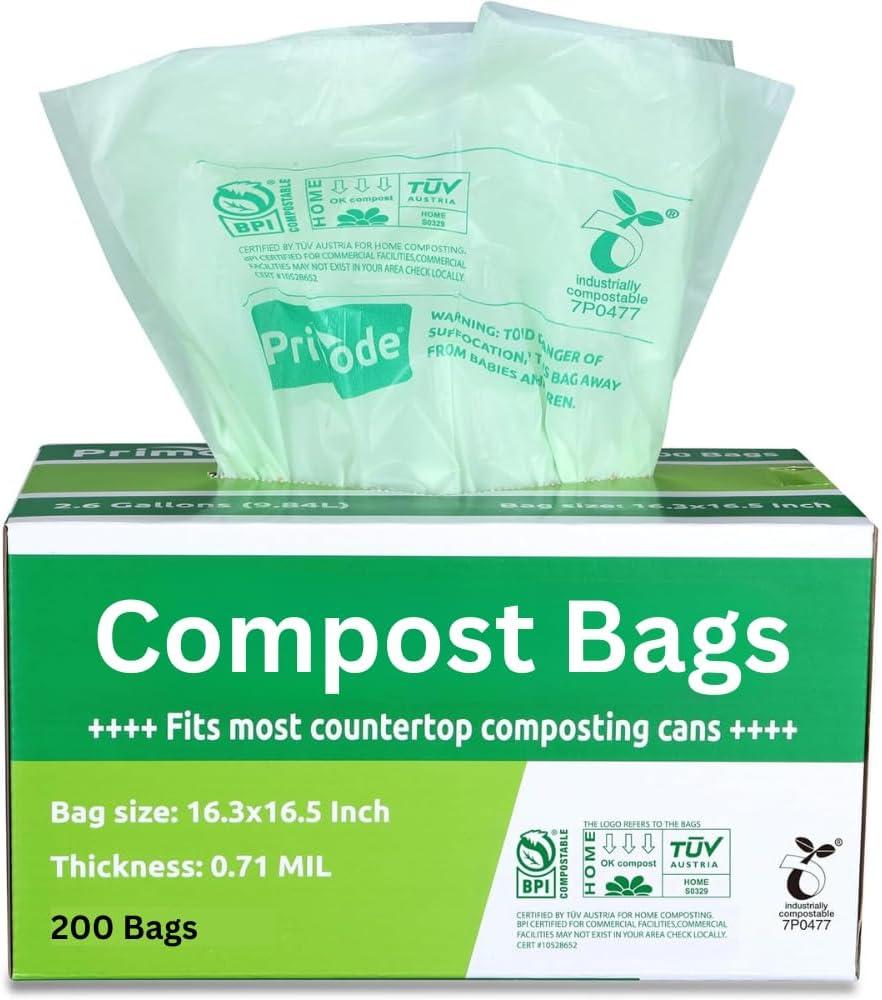 Compost Bags, Compostable Trash Bags 3 Gallon Compostable Bags 200 Count Small Compost Bags for Countertop bin Extra Thick 0.71 Mil. ASTM D6400 Certified By BPI and TV AUSTRIA (3 Gallon, 200 Units)