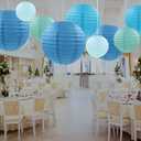 Blue Paper Lanterns 12 Pcs Assorted size of 6" 8" 10" 12" Chinese Round Paper Hanging Decorations Lanterns Lamps for Home Decorations, Parties, and Weddings