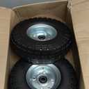 (2 Pack) 10 Inch Solid Polyurethane Tire 4.10/ 3.50-4 Tire, 10" Flat Free Wheels with 5/ 8" Bearings, 2.2" Offset Hub for Garden Cart, Hand Truck, Lawn Cart, Mower