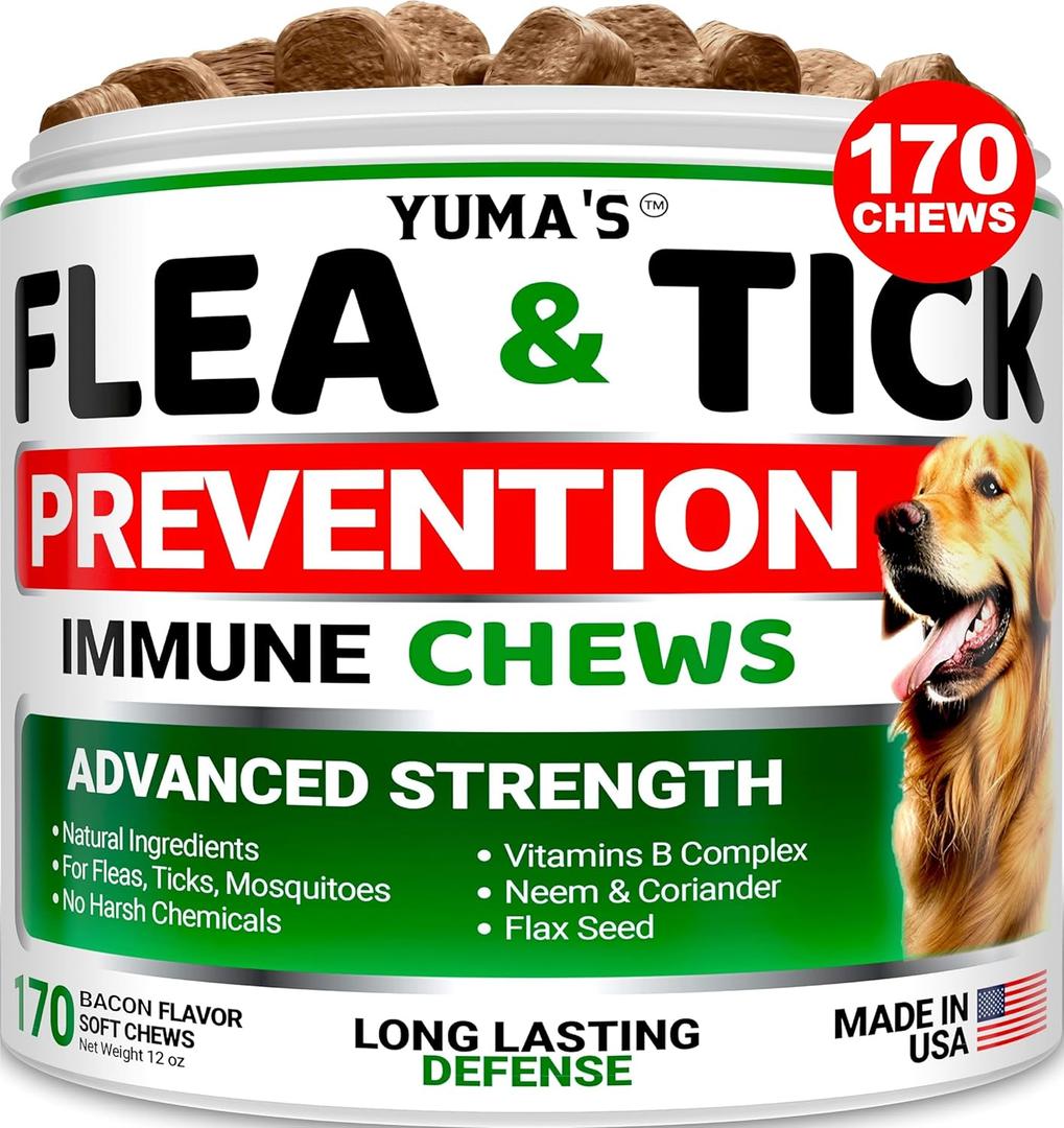 Flea and Tick Prevention for Dogs Chewables - 170 Treats - Natural Dog Flea and Tick Treatment Chewable Supplement - Oral Pills - All Breeds & Ages - Soft Chews - Made in USA - Bacon Flavor, 

07/2026