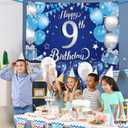 KatchOn, Blue Happy 9th Birthday Decorations Banner - XtraLarge 72x44 Inch | 9th Birthday Decorations for Boys, Girls | Happy Bday Decor | Bday Backdrop Banner for Blue Party Decor