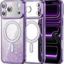 Petocase for iPhone 17 Pro Max 6.9 inch Case Magnetic Glitter Phone Cases [Compatible with MagSafe] Sparkle Diamond Rhinestone Camera Lens Protector Slim Shockproof Cover for Girs Women Purple