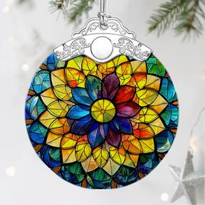Stained Glass Ornament, Christmas Ornaments, Christmas Decorations for Tree, Holiday Ornament, Gifts for Her, Holiday Party Gifts, Gift Ideas & Xmas Gift - Rainbow Mandala