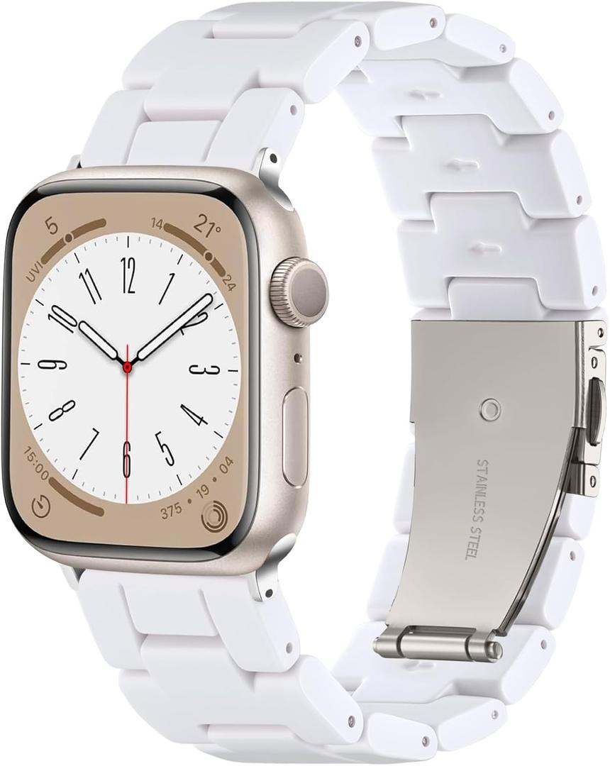 Lerobo Resin Band Compatible with Apple Watch Series 11/10/9/8/7 38mm 40mm 41mm 42mm 44mm 45mm 46mm 49mm,Fashion Lightweight Strap for iWatch Series 6/5/4/SE/Ultra 3 2 1 Wristband Replacement for Women Men (White)