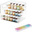 3-Tier Vitamin Storage Organizer with 7-Day Pill Box, Holder for Vitamin Bottles & Medicine Bottle,Supplement Rack for Cabinet Countertop Bathroom Kitchen Pantry, Includes Weekly Pill Organizer