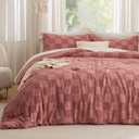 Bedsure Queen Size Comforter Set Grayish Pink, Boho Tufted Bed Set, Checkered Farmhouse-Style Distressed Vintage Bedding, 3 Pieces, 1 Plaid Geometric Comforter and 2 Pillow Shams