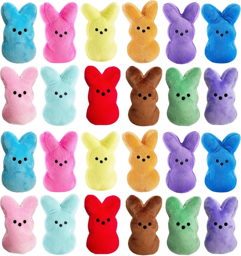 24PCS Easter Stuffed Bunny Plush Toys,Easter Bunny Bulk Stuffed Animals Plushie,Easter Basket Stuffers Egg Fillers (Mul24colors)