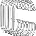 OEH Shower Curtain Hooks, 12 Pcs Shower Curtain Rings, Durable G Shape Silver Shower Curtain Hooks Rust Proof, Simple Shower Rings for Curtain, Glide Smoothly Shower Hooks for Shower Curtain, Chrome