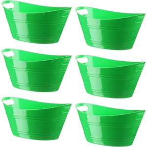 Patelai 6 Pcs Ice Buckets Bulk, Plastic Ice Buckets with Handles, Oval Storage Tub, Large Capacity Drink Tub for Party Bar Wine Beer Champagne Beverage Bottle Cooler(4.5 Liter,Green)