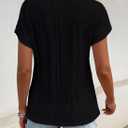 SKVON Womens Tops Casual Scoop Neck Short Sleeve Embroidered Lace Hollow Out Shirts Loose Tunic Knit Boho Blouses (Black, XXL)